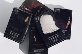Kristin Ess lifestyle bathroom shelf setup conveying salon results at home