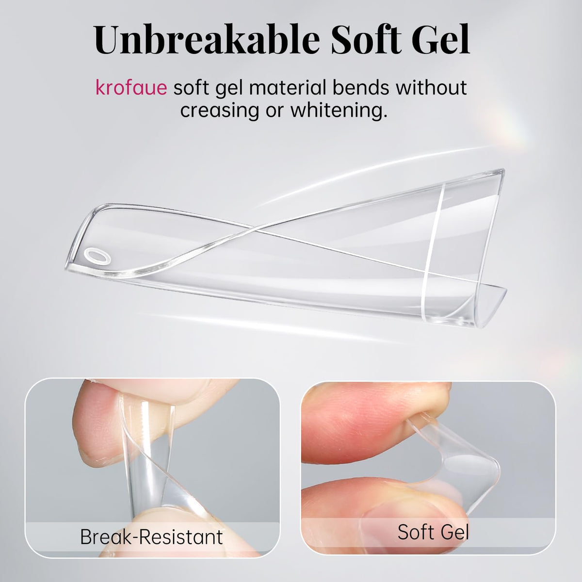 krofaue clear tips finished with gel polish showing smooth adhesion