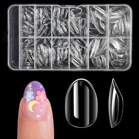 krofaue front packaging showing clear almond kids nails for easy selection