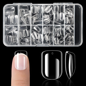 krofaue front packaging of 240 clear kids press on nails, neat organized kit