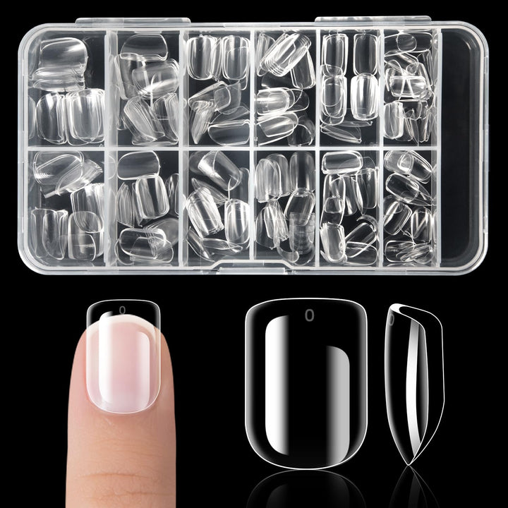 krofaue front packaging of 240 clear kids press on nails, neat organized kit
