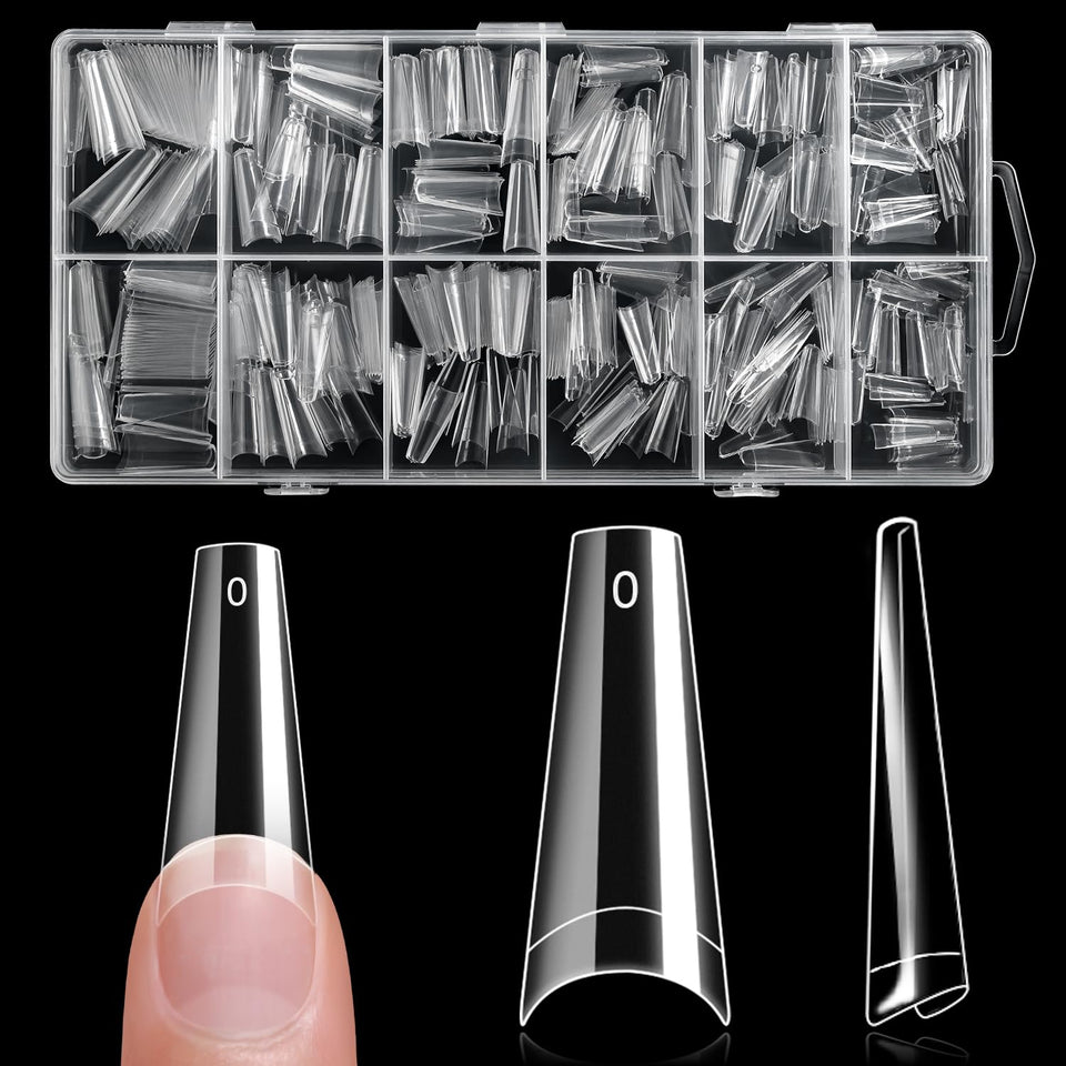 krofaue boxed 600pcs clear coffin tips, large supply for salons