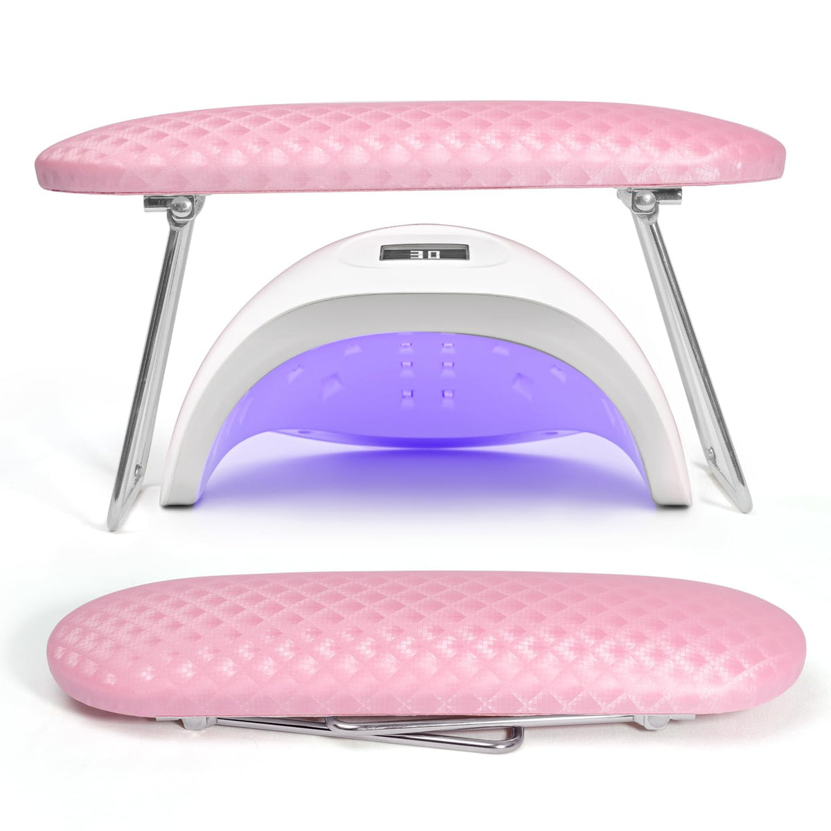 krofaue front view of pink arm rest showing compact professional support