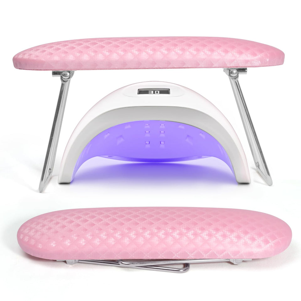 krofaue front view of pink arm rest showing compact professional support