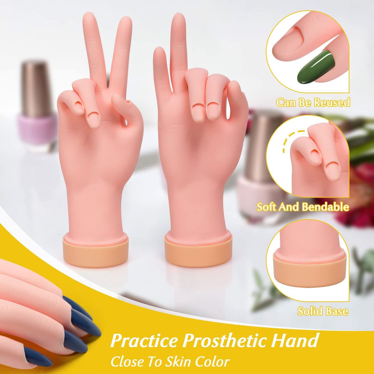 krofaue hands fitted with false tips demonstrating tip application benefit