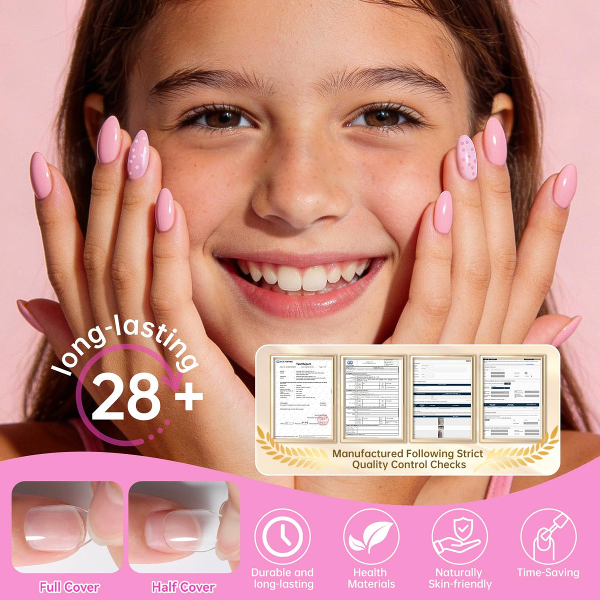krofaue child wearing press-on nails showing comfortable fit