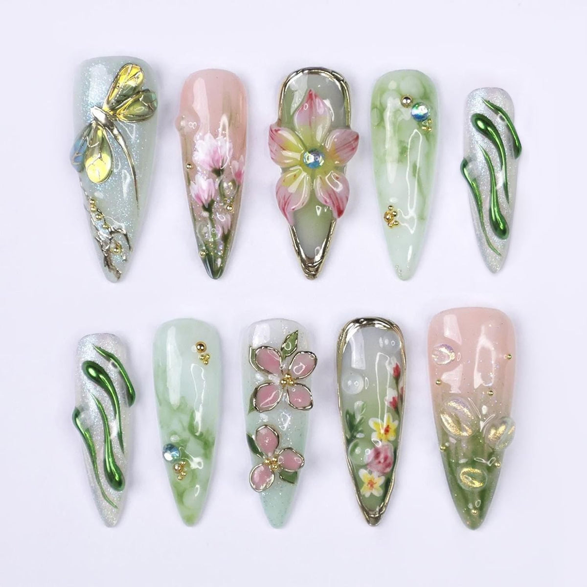 KRTBKR front packaging showing full 24-piece stiletto nail set and tools benefit instant manicure