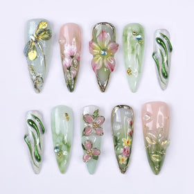 KRTBKR front packaging showing full 24-piece stiletto nail set and tools benefit instant manicure