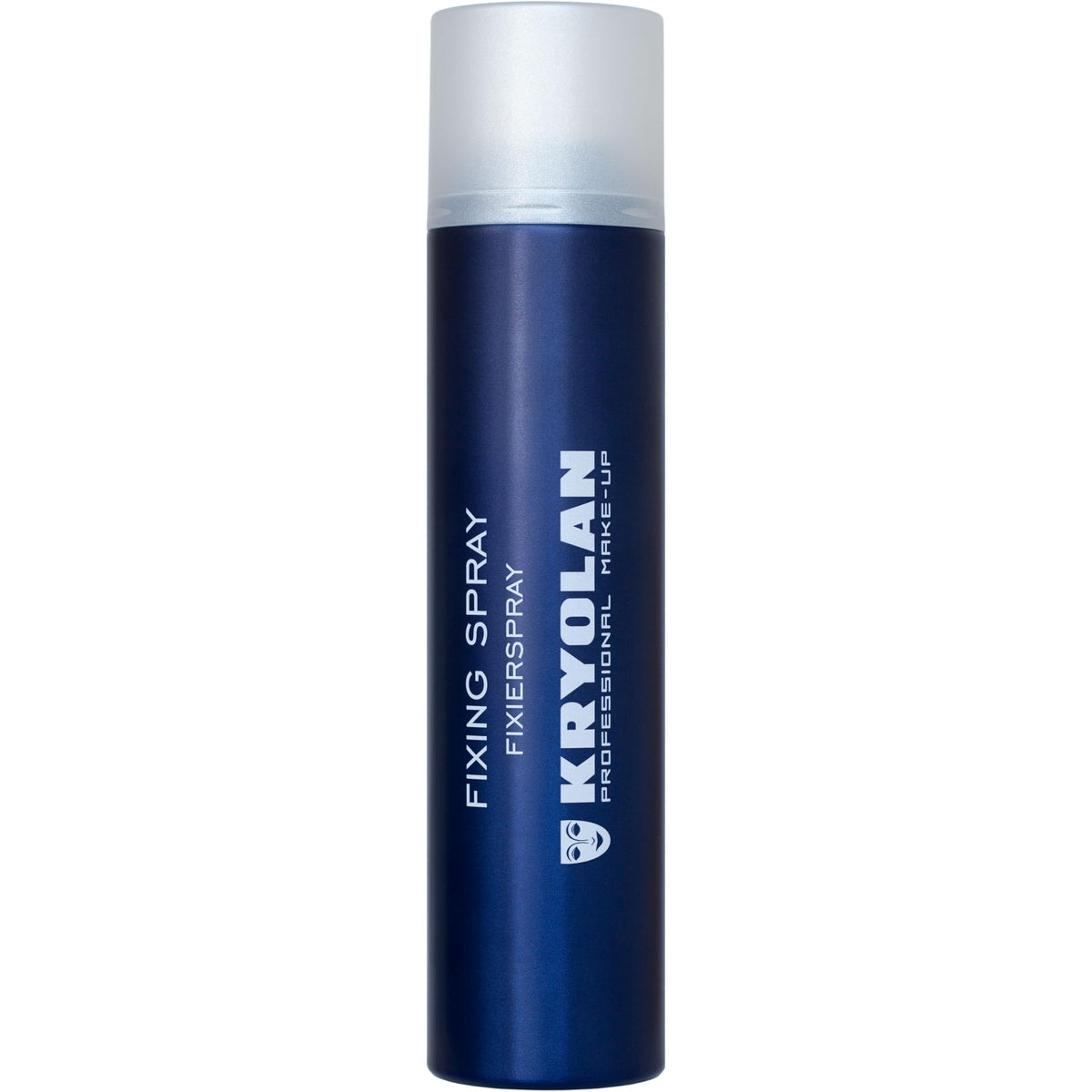 Kryolan aerosol fixing spray front view showing professional packaging and reliability
