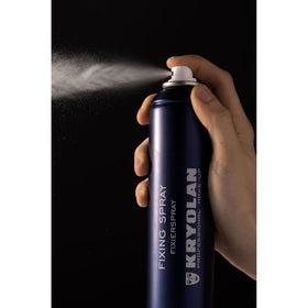 Kryolan spray applied to performance makeup on model for long-lasting hold