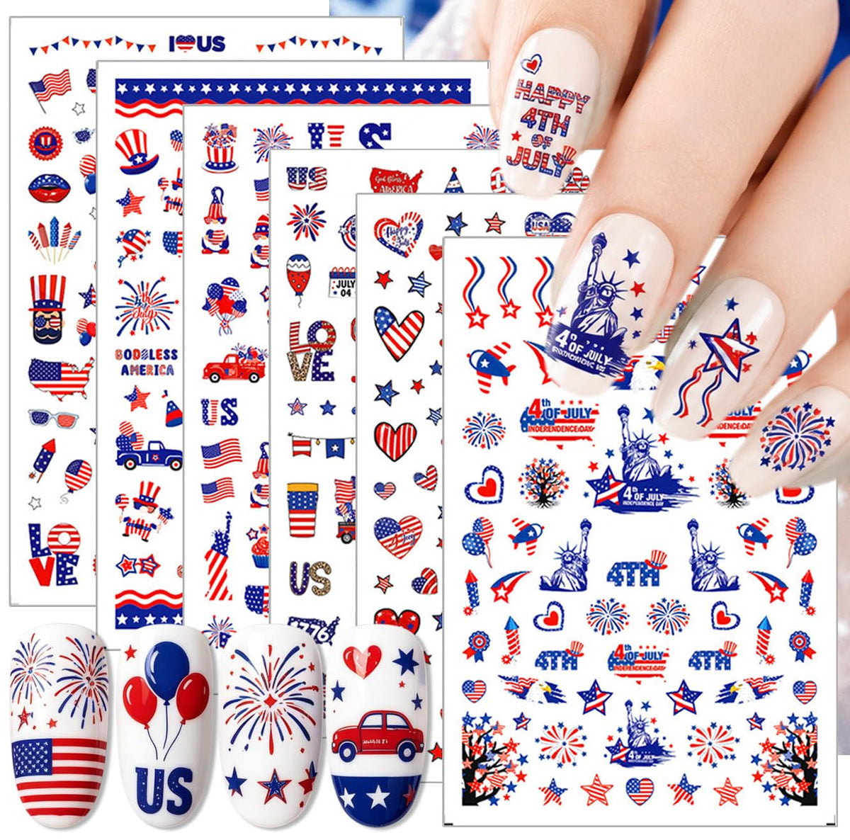 KTAABTR front packaging showing patriotic nail sticker sheets and benefits