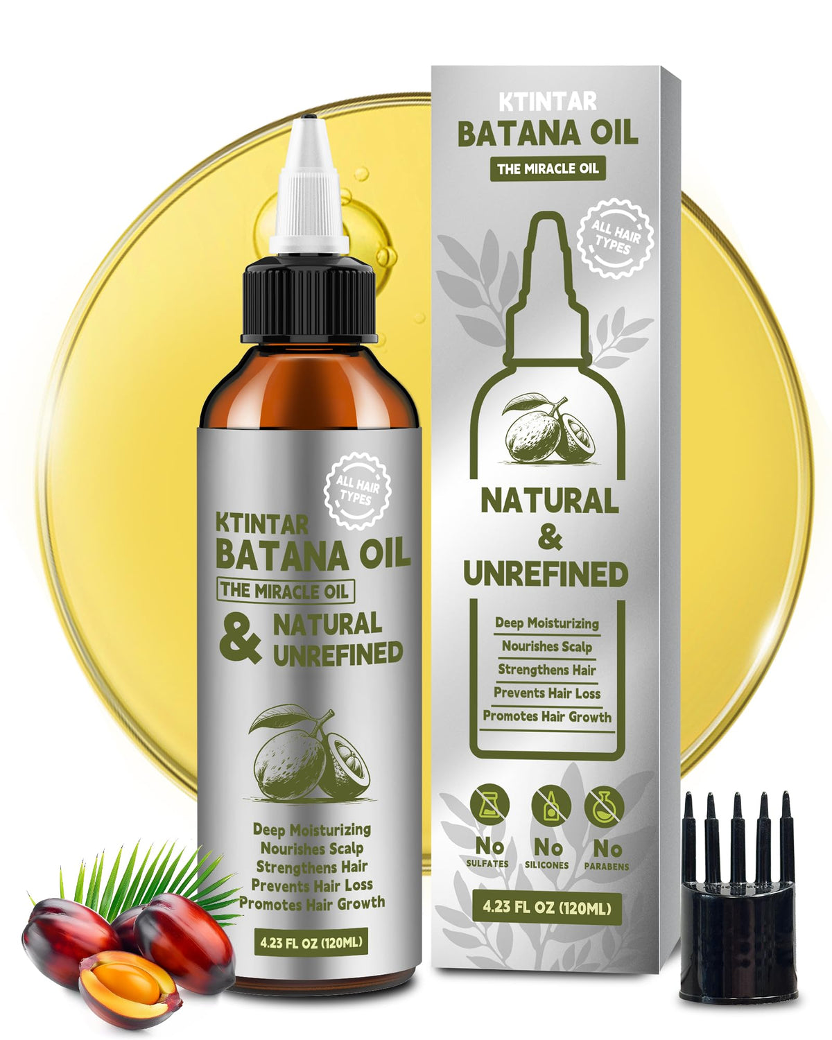 Ktintar front bottle view showing clean packaging and pure oil benefit