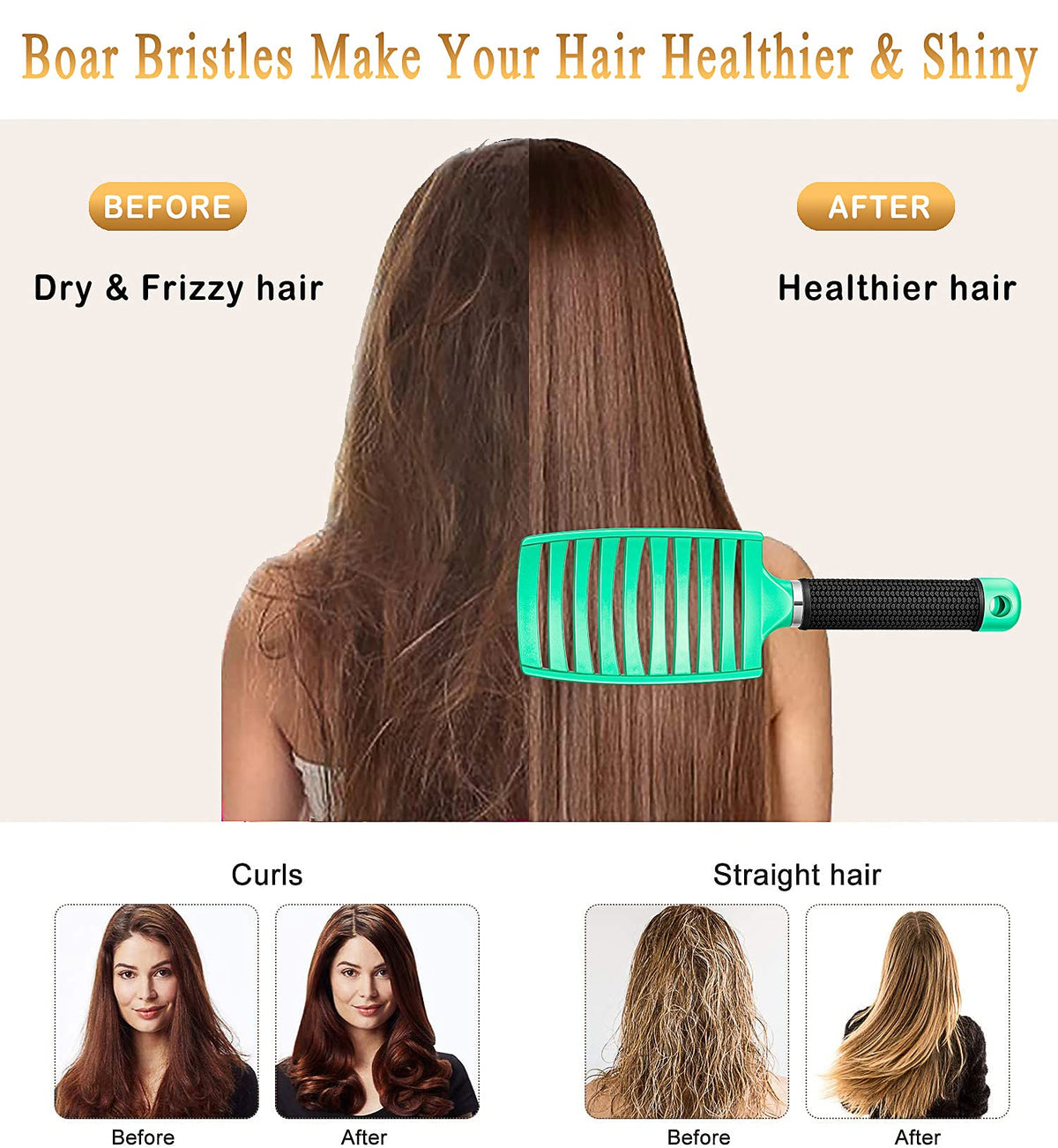 KTKUDY close-up of boar bristles revealing soft texture that distributes natural oils for shine