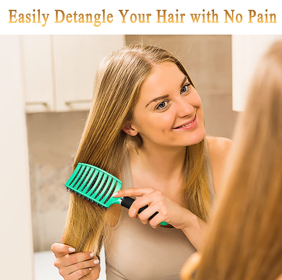 KTKUDY brush in use on dry hair creating smooth, shiny lengths with reduced frizz