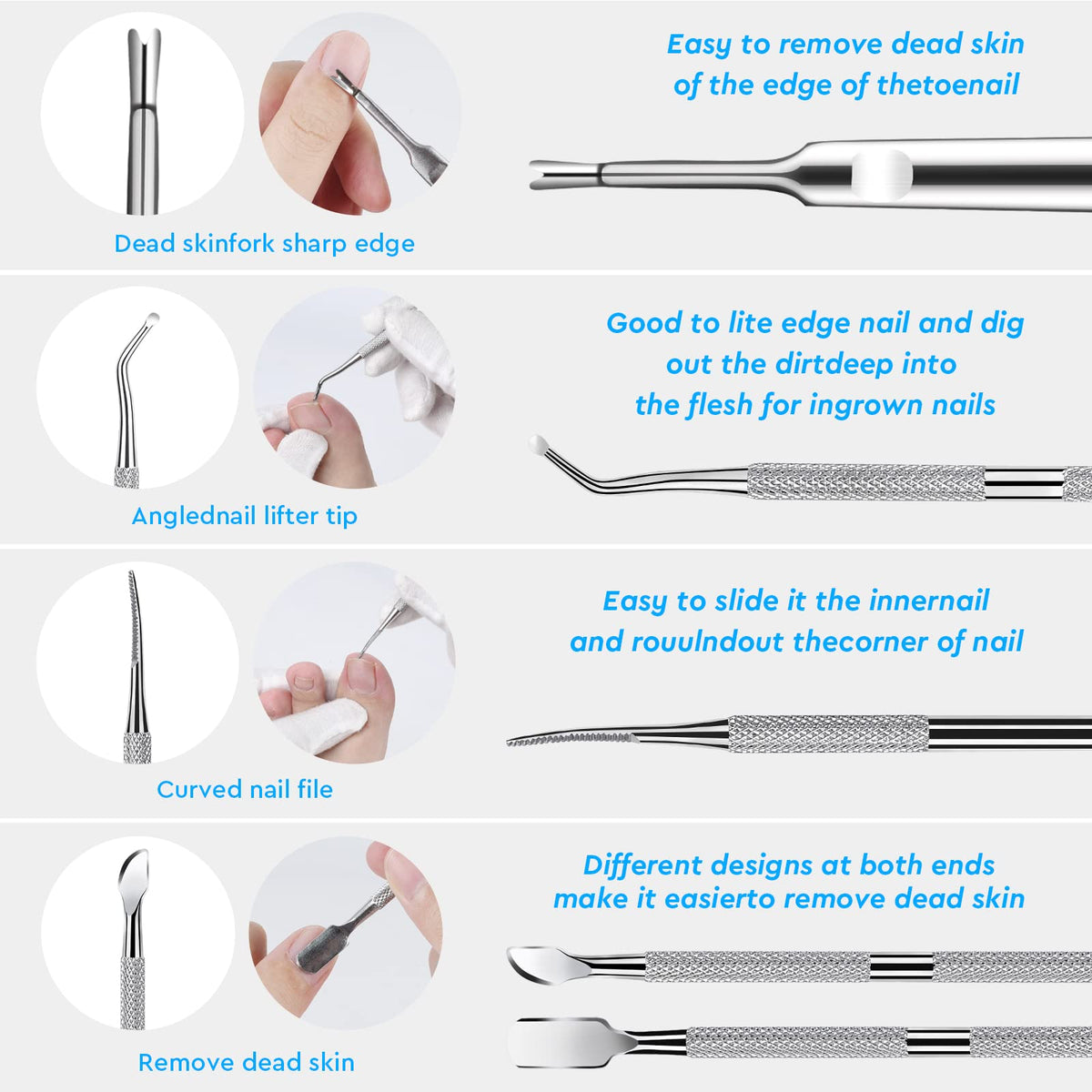 KuanStore open case with seven tools neatly organized for travel-ready pedicure solutions