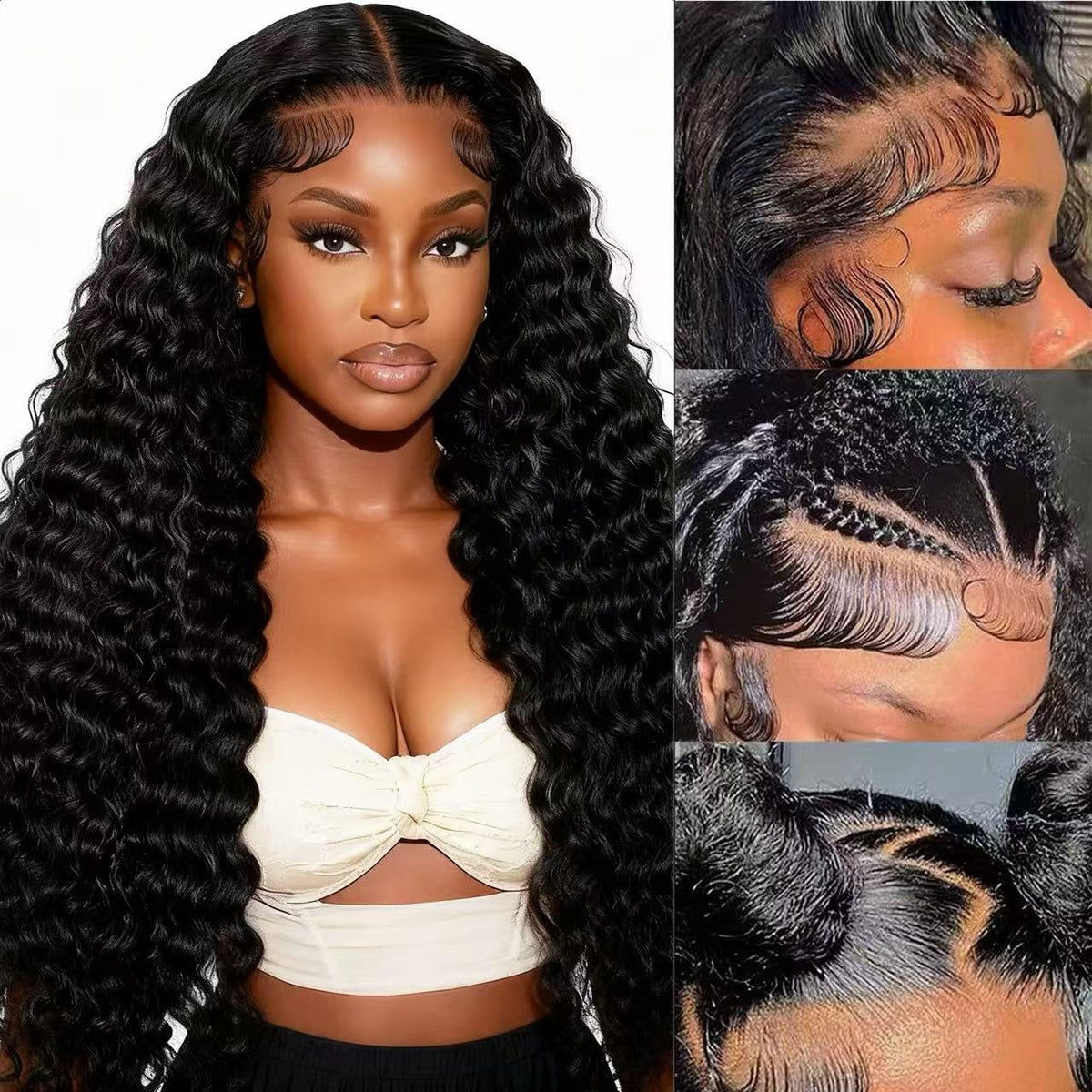 Kucmir front view of 30 inch deep wave wig showing full length and natural sheen