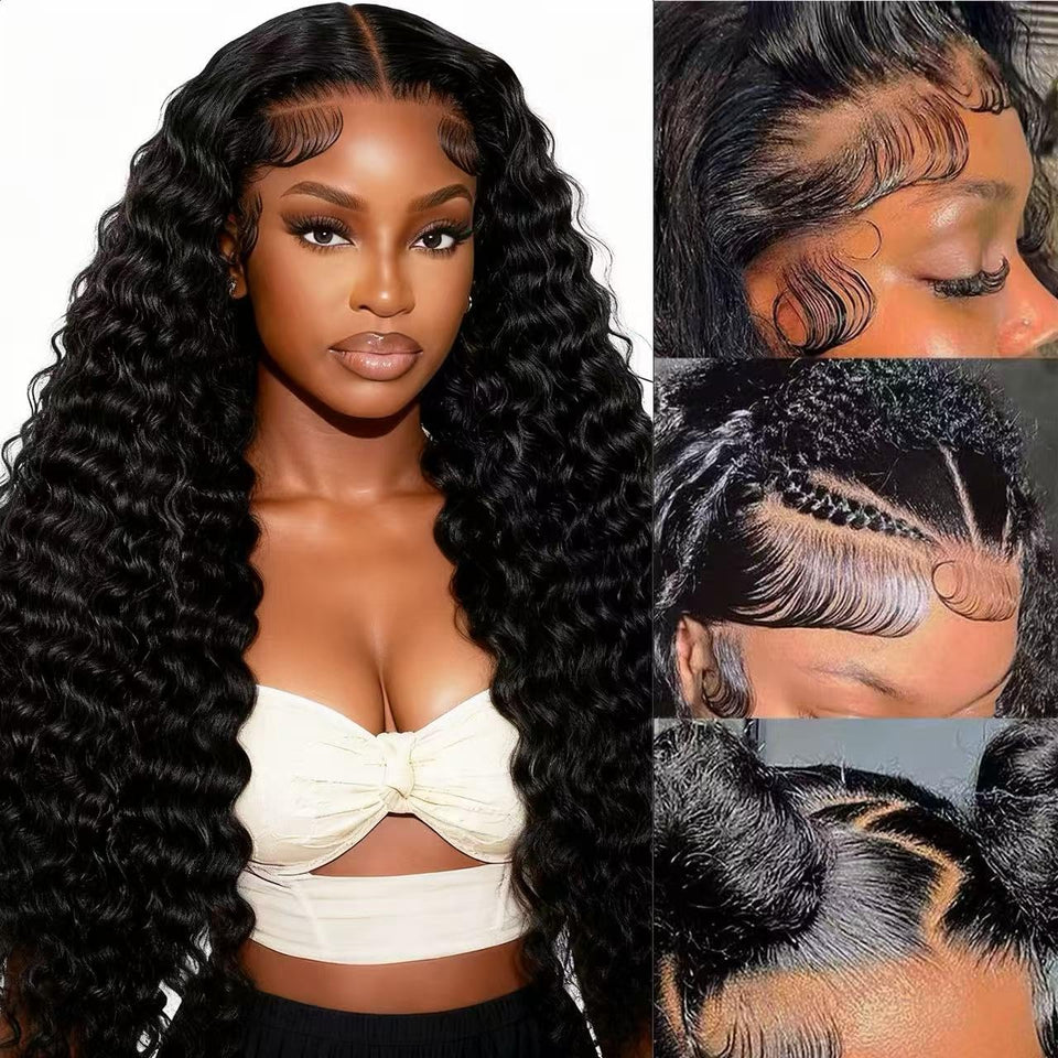 Kucmir front view of 30 inch deep wave wig showing full length and natural sheen