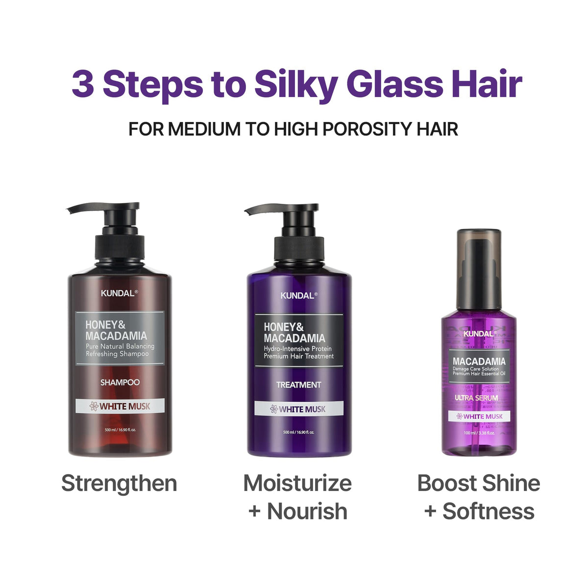KUNDAL before and after hair comparison showing improved shine and manageability