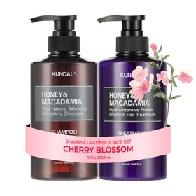 KUNDAL front packaging showing Cherry Blossom set and elegant bottles for salon-quality results