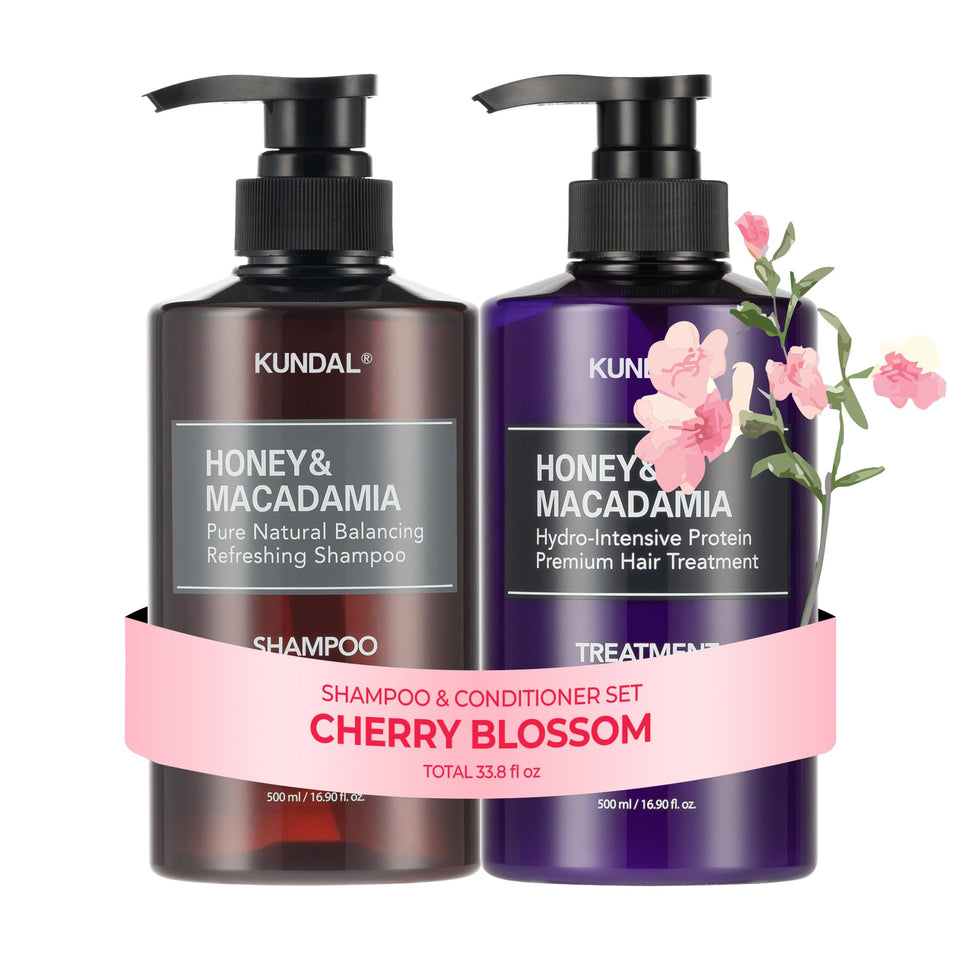 KUNDAL front packaging showing Cherry Blossom set and elegant bottles for salon-quality results