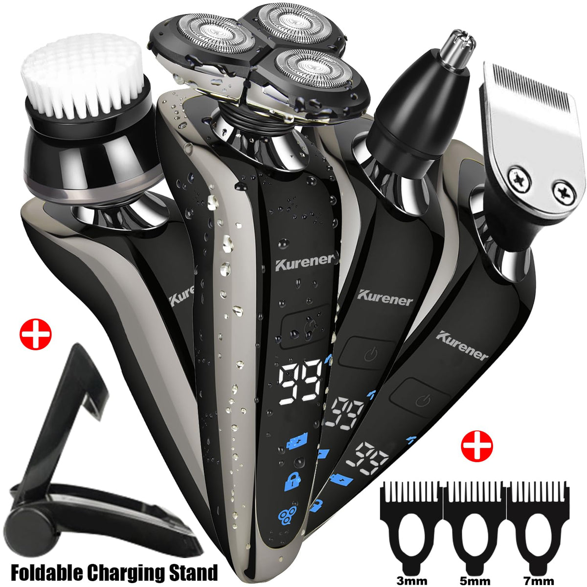 kurener close-up of rotary shaving head showing flexible blades for a smoother shave