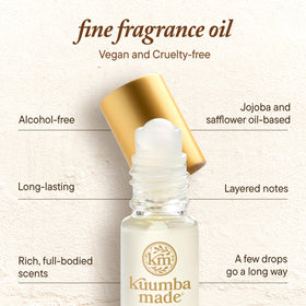 Kuumba Made roll-on in hand demonstrating travel-friendly 0.15 fl oz size