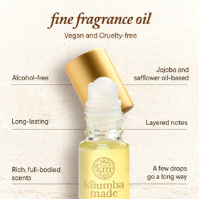 Kuumba Made ingredient label close-up showing vegan and alcohol-free benefit