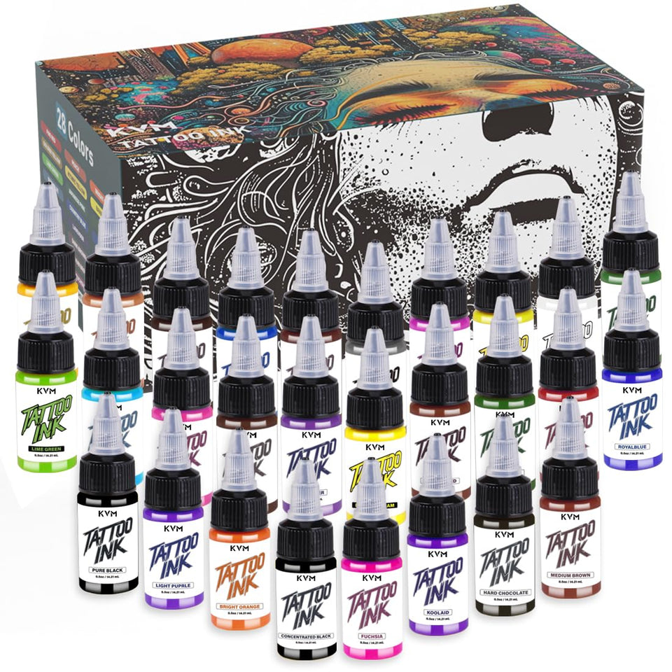KVM front packaging showing 28 colors and quick selection benefit
