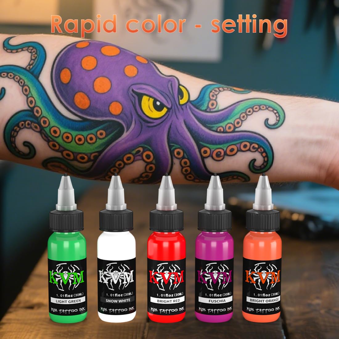 KVM studio shelf display of inks highlighting organized storage benefit