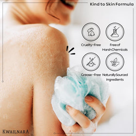 Kwailnara bottle size next to hand showing 19.75 fl oz scale and travel convenience