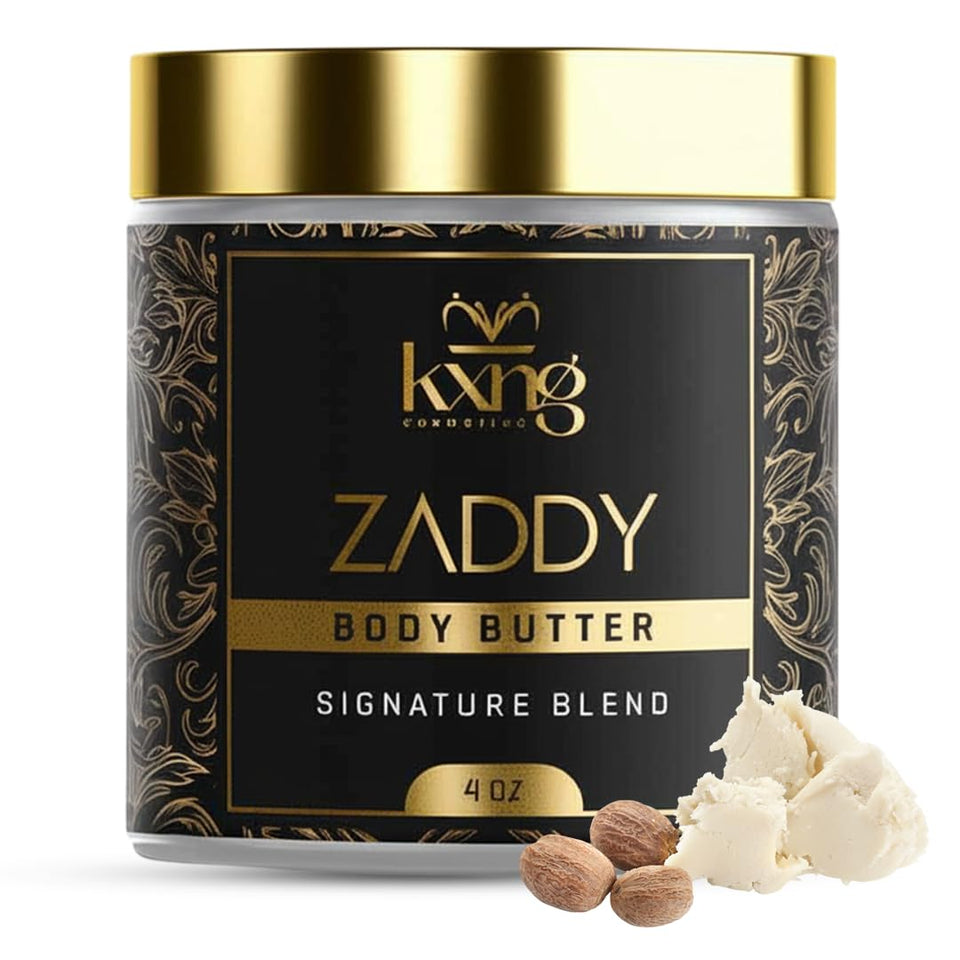 KXNG Cosmetics Zaddy front jar showing elegant packaging and hydration benefit