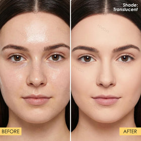 KYDA before and after showing reduced shine and smoother skin finish