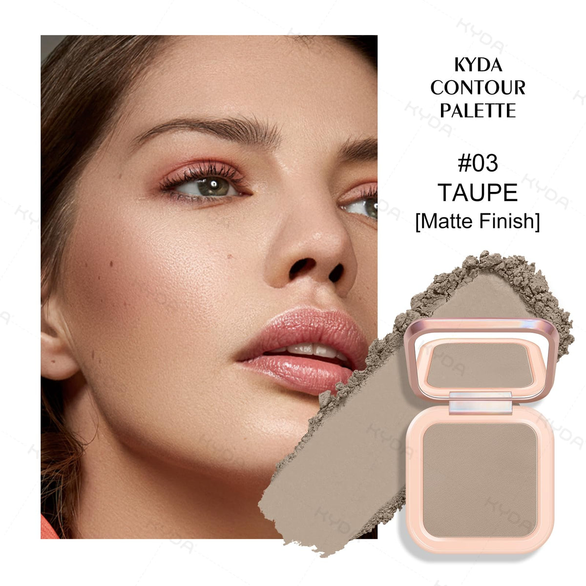 KYDA close-up of powder pans highlighting finely milled matte texture and precise pigmentation