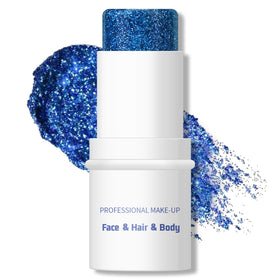KYDA front packaging of blue glitter stick showing compact twist-up design and vibrant color