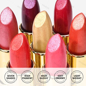 KYDA applied on lips close-up illustrating glossy metallic coral-orange look