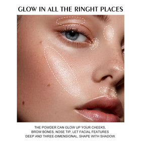 KYDA applied to cheek highlighting bone structure and natural glow