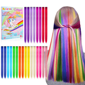 Kyerivs front packaging showing 24 colorful 22-inch clip-ins and variety