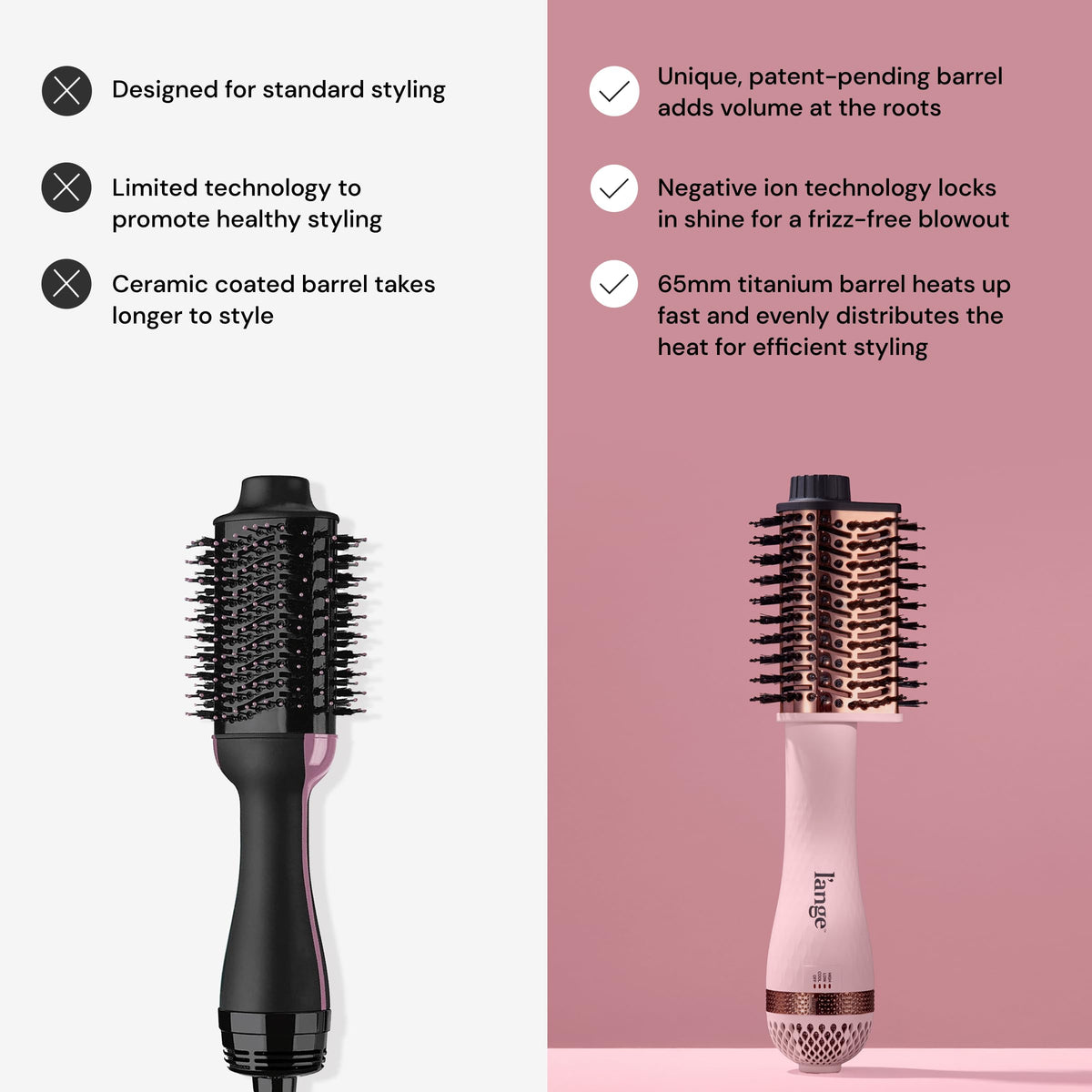 L'ANGE HAIR hand-held scale comparison showing lightweight comfort benefit