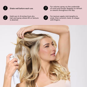 L'ANGE HAIR bottle on bathroom shelf among routine products suggesting daily refresh convenience