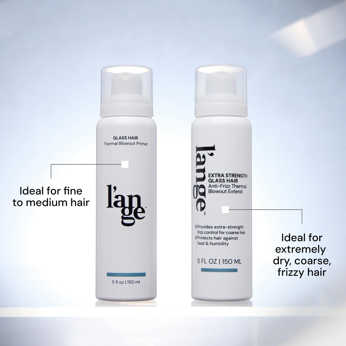 L'ANGE HAIR texture on a single strand showing smoothing effect and reduced frizz