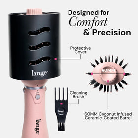L'ANGE HAIR VolumeBoost label and controls close-up highlighting heat settings and cool shot