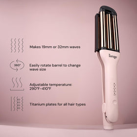 L'ANGE HAIR close-up of titanium barrels highlighting smooth even heat for shine