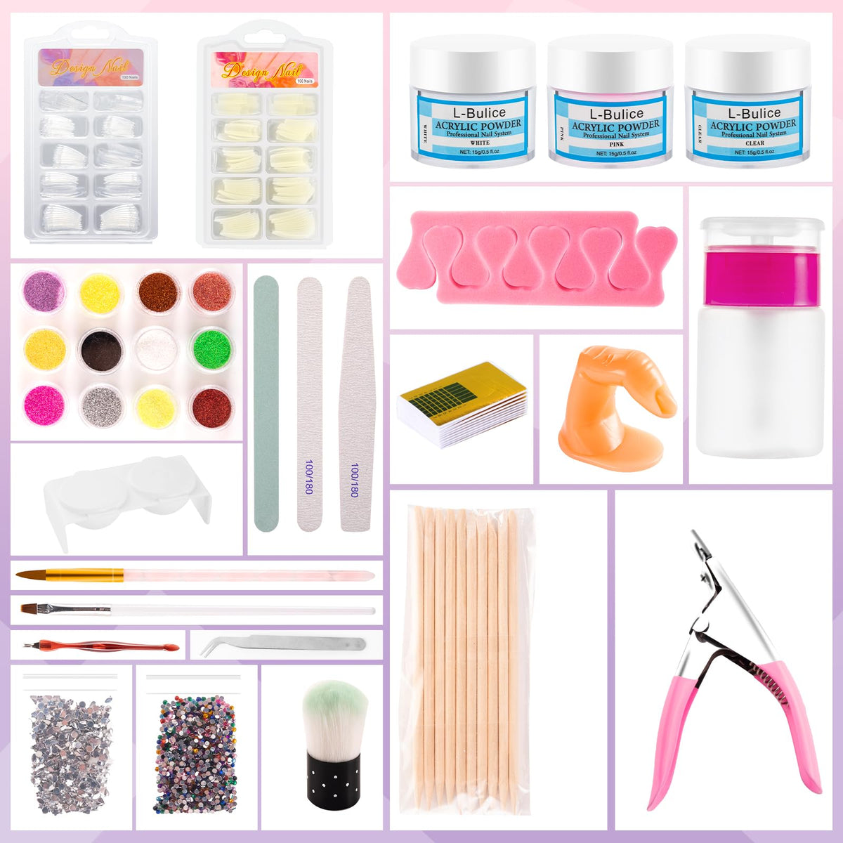 L-Bulice rhinestones and false tips layout for many design possibilities