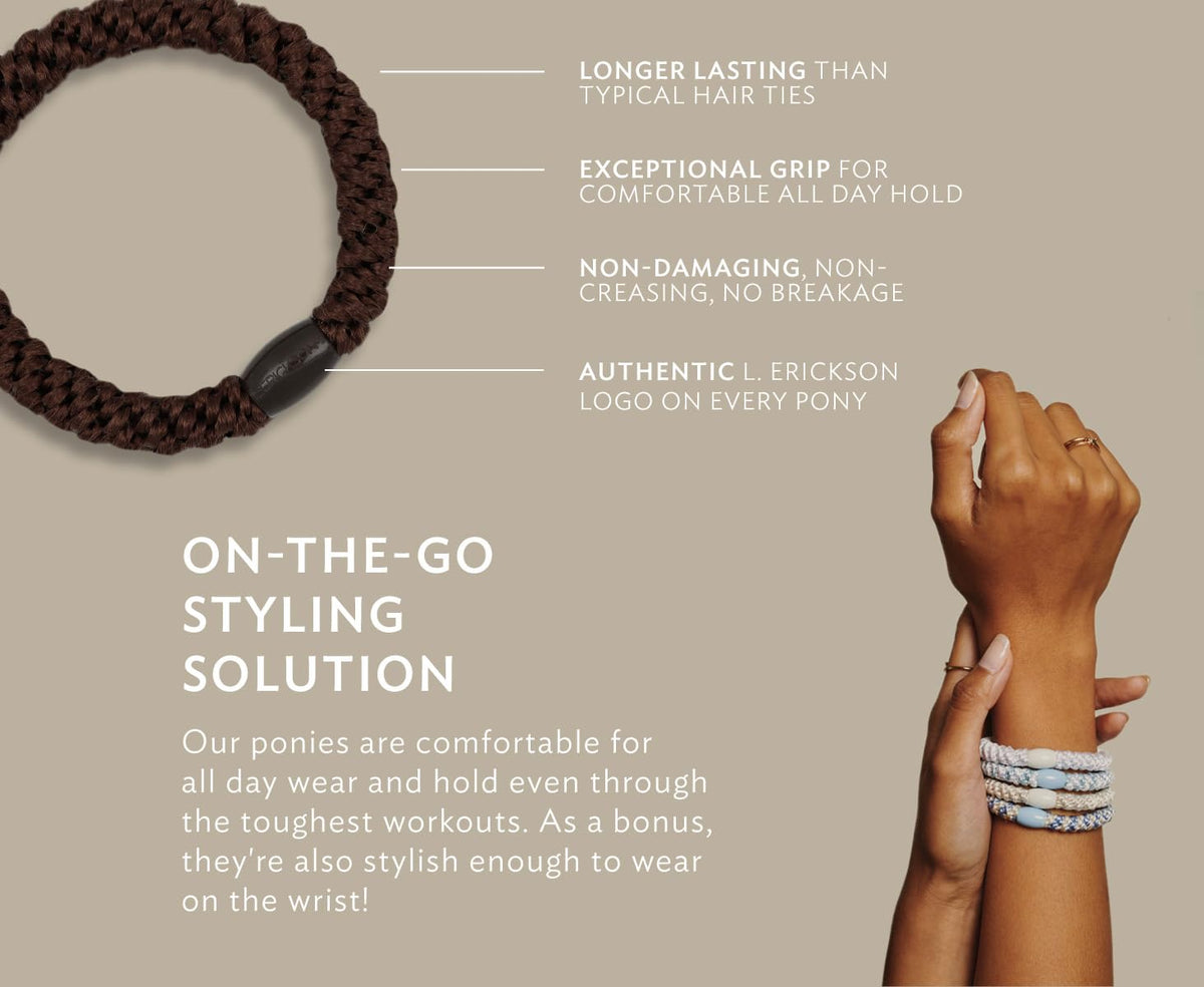 L. Erickson beige bead finish detail adding a polished, secure look