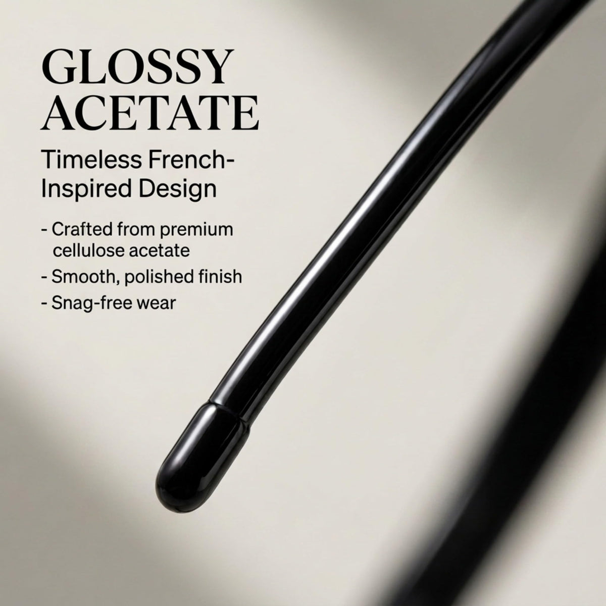L. Erickson close-up of acetate texture highlighting glossy marbled finish and durability