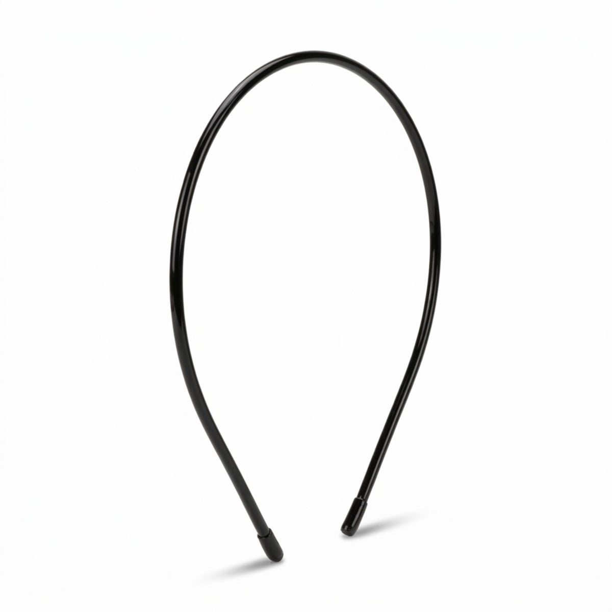 L. Erickson front view of black thin headband showing sleek silhouette and polish