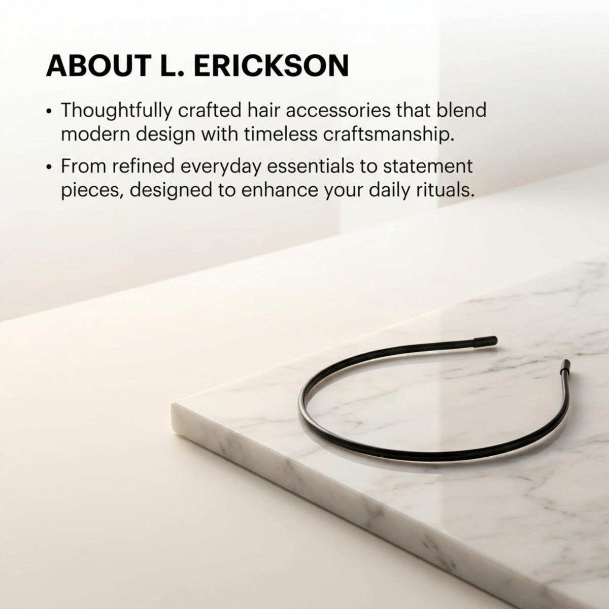 L. Erickson on model with straight hair showing neat bang control and elegant look