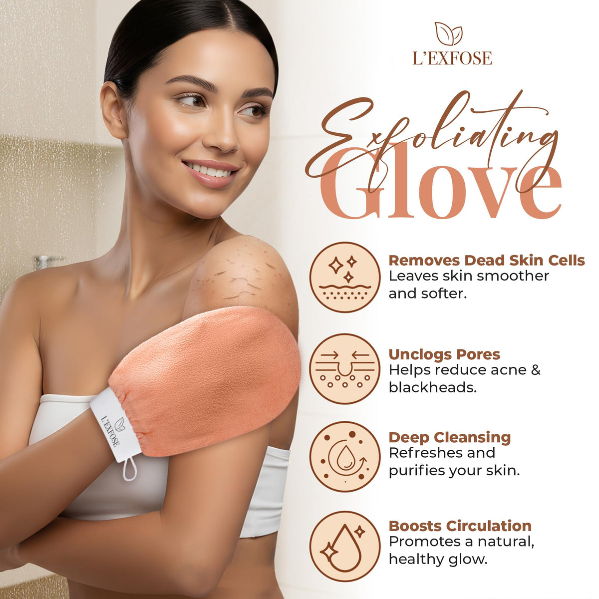 L'Exfose close-up of viscose texture highlighting 150D weave for effective dead skin removal