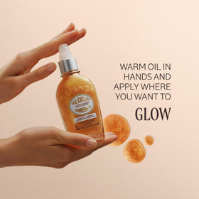 L'OCCITANE oil pouring to illustrate easy application and fast absorption benefit