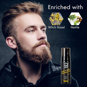 L3 beard foam held in hand showing product size and travel convenience